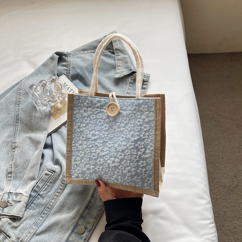 Damen stilvolle Jute-Handtasche mit floralem Druck Nord Taschen