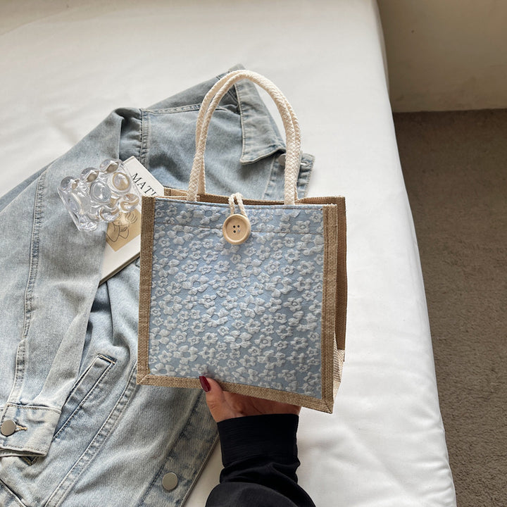 Damen stilvolle Jute-Handtasche mit floralem Druck Nord Taschen
