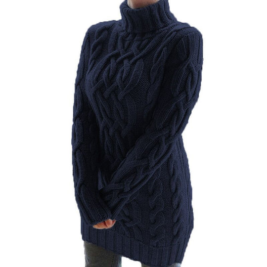 Damen Oversized Strickkleid mit markantem Zopfmuster und Rollkragen Nord Taschen