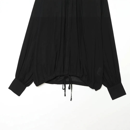 Damen Voluminöse Bluse mit Stehkragen, Raffung und Kordelzug Nord Taschen