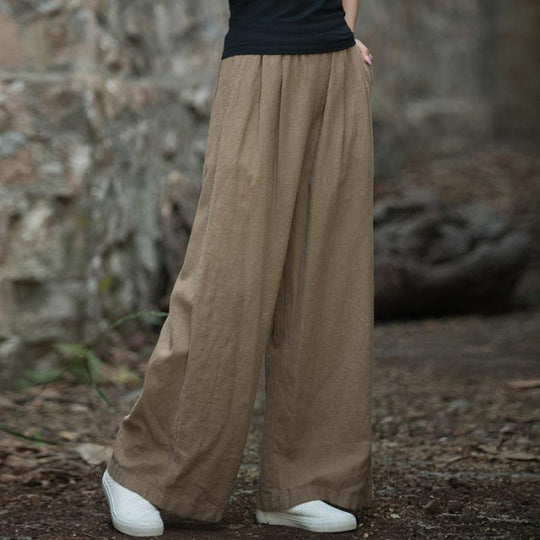 Damen weit geschnittene Leinenhose mit elastischem Bund und praktischen Taschen