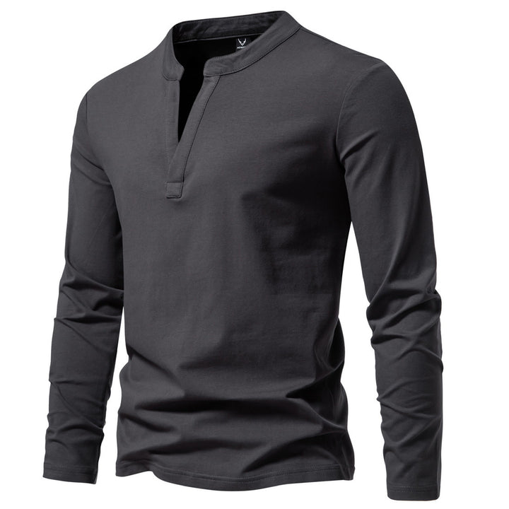 Herren langärmeliges Henleyshirt mit Stehkragen, tiefer V-Öffnung und schmaler Passform Nord Taschen