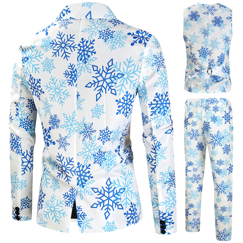 Herren weihnachtliches dreiteiliges Anzugset mit Sakko, Weste und Hose im Allover-Rentier‑Tannenmuster Nord Taschen