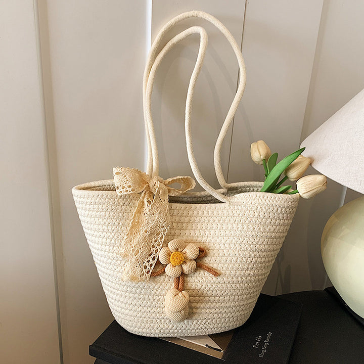 Damen Jute-Strandtasche mit dekorativen Blumen-Detail Nord Taschen