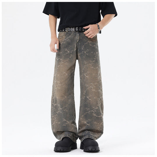 Herren Weit geschnittene Vintage-Denim-Hose im Baggy‑Look mit Marmorwaschung und tiefem Schritt Nord Taschen