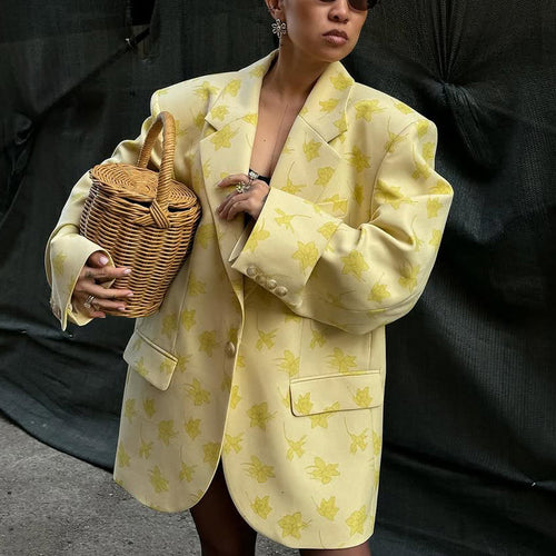 Damen Oversize-Blazer im Blazerkleid-Stil mit floralem Jacquard und betonter Schulter Nord Taschen