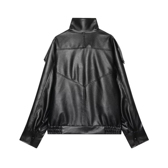 Damen Kurzjacke im asymmetrischen Biker‑Trenchstil aus veganer Lederoptik mit hohem Stehkragen Nord Taschen