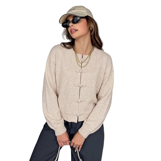 Damen Modischer Strickpullover mit Knöpfen Nord Taschen