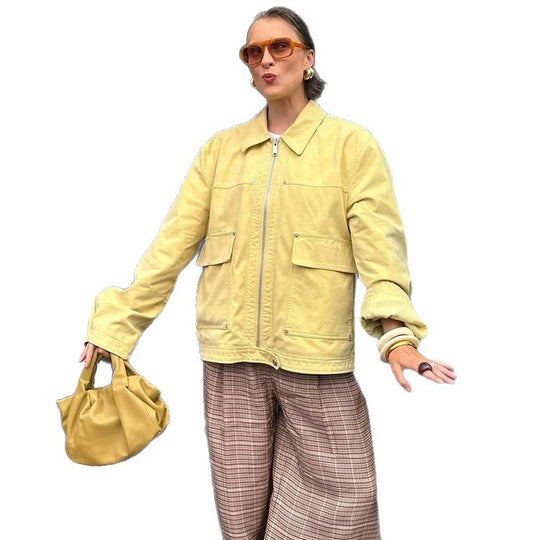 Damen Boxy-Canvas-Jacke mit Reißverschluss, Pattentaschen und Taillen-Zug Nord Taschen