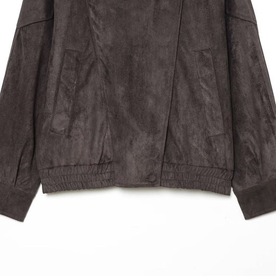Damen Oversized Wildlederoptik Bomberjacke mit hohem Stehkragen, Schulterriegeln und elastischem Saum Nord Taschen