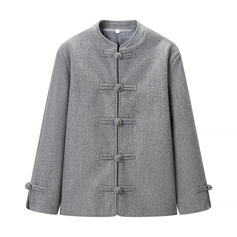 Damen Wolloptik-Kurzjacke mit Stehkragen und Knotenverschlüssen Nord Taschen