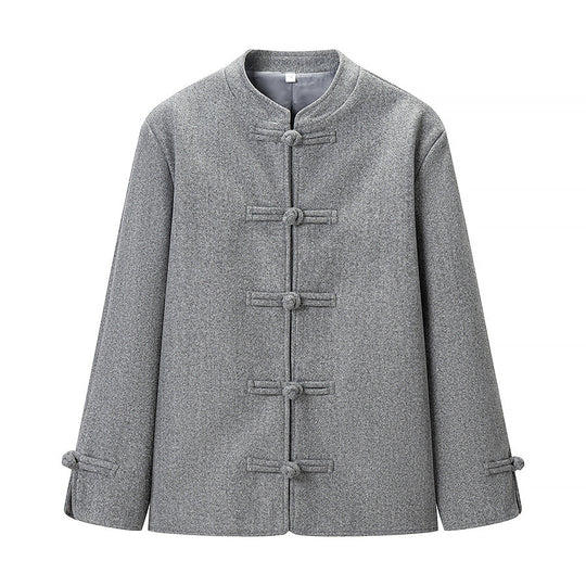 Damen Wolloptik-Kurzjacke mit Stehkragen und Knotenverschlüssen Nord Taschen