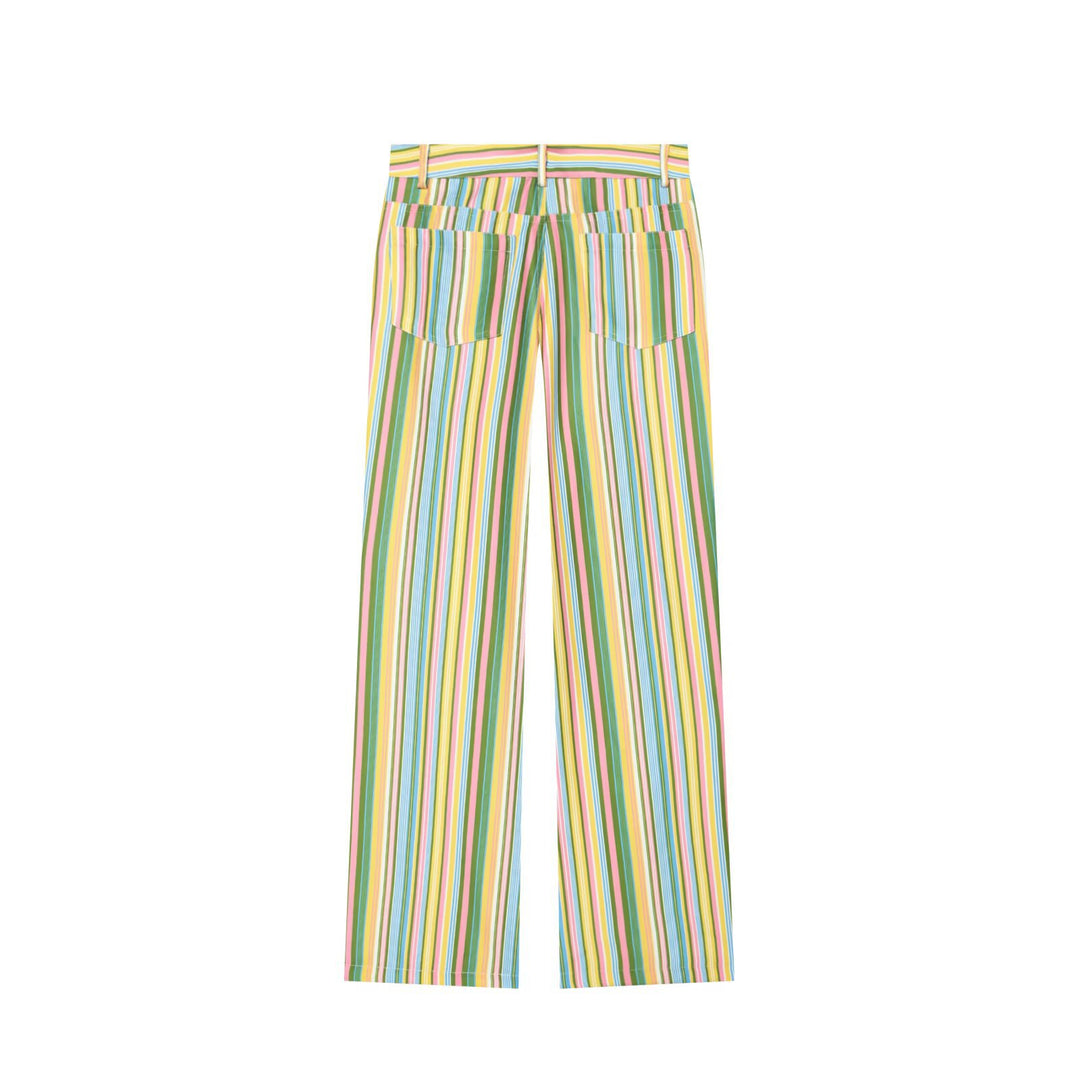 Damen weite Hochbund-Hose mit vertikalen Streifen und Gesäßtaschen Nord Taschen