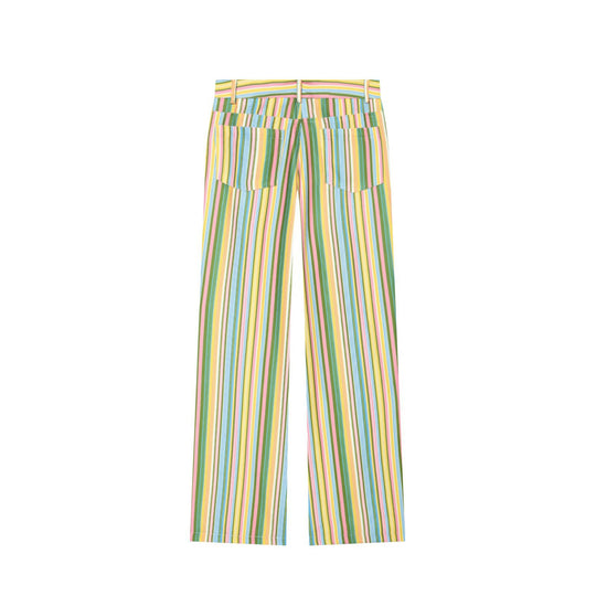 Damen weite Hochbund-Hose mit vertikalen Streifen und Gesäßtaschen Nord Taschen