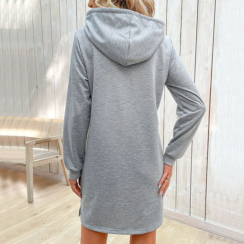 Damen Kapuzenkleid im Sweatshirt-Stil mit Kängurutasche, gestreifter Kordelzug und lässiger Tunika-Silhouette Nord Taschen