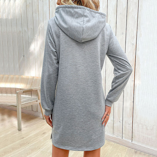 Damen Kapuzenkleid im Sweatshirt-Stil mit Kängurutasche, gestreifter Kordelzug und lässiger Tunika-Silhouette Nord Taschen