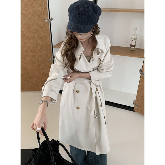Damen Kastenförmiger Midilanger Trenchcoat mit weichem Fall und verstellbaren Manschetten Nord Taschen