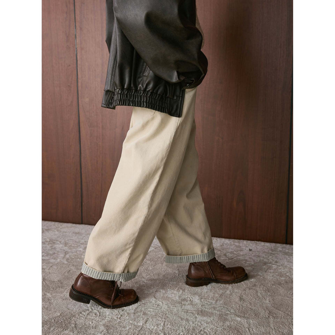 Damen Weite Cordhose mit elastischem Tunnelzugbund und umgeschlagenem Kontrastumschlag Nord Taschen