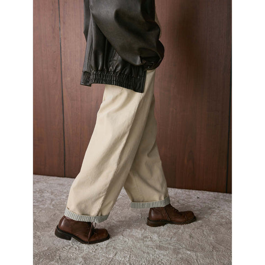 Damen Weite Cordhose mit elastischem Tunnelzugbund und umgeschlagenem Kontrastumschlag Nord Taschen