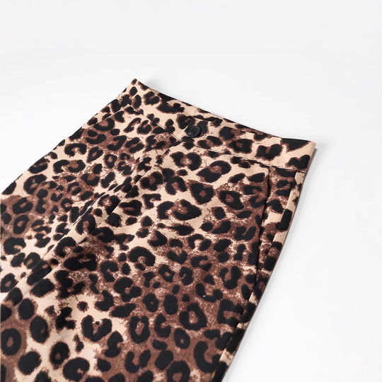 Damen Weite High‑Waist Palazzo‑Hose mit Leopardenmuster und fließendem Fall Nord Taschen