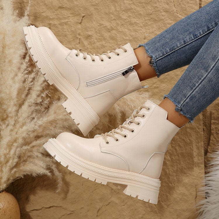 Damen Plateau-Lug-Boots mit Schnürung, seitlichem Reißverschluss und gepolstertem Komfort-Fußbett Nord Taschen