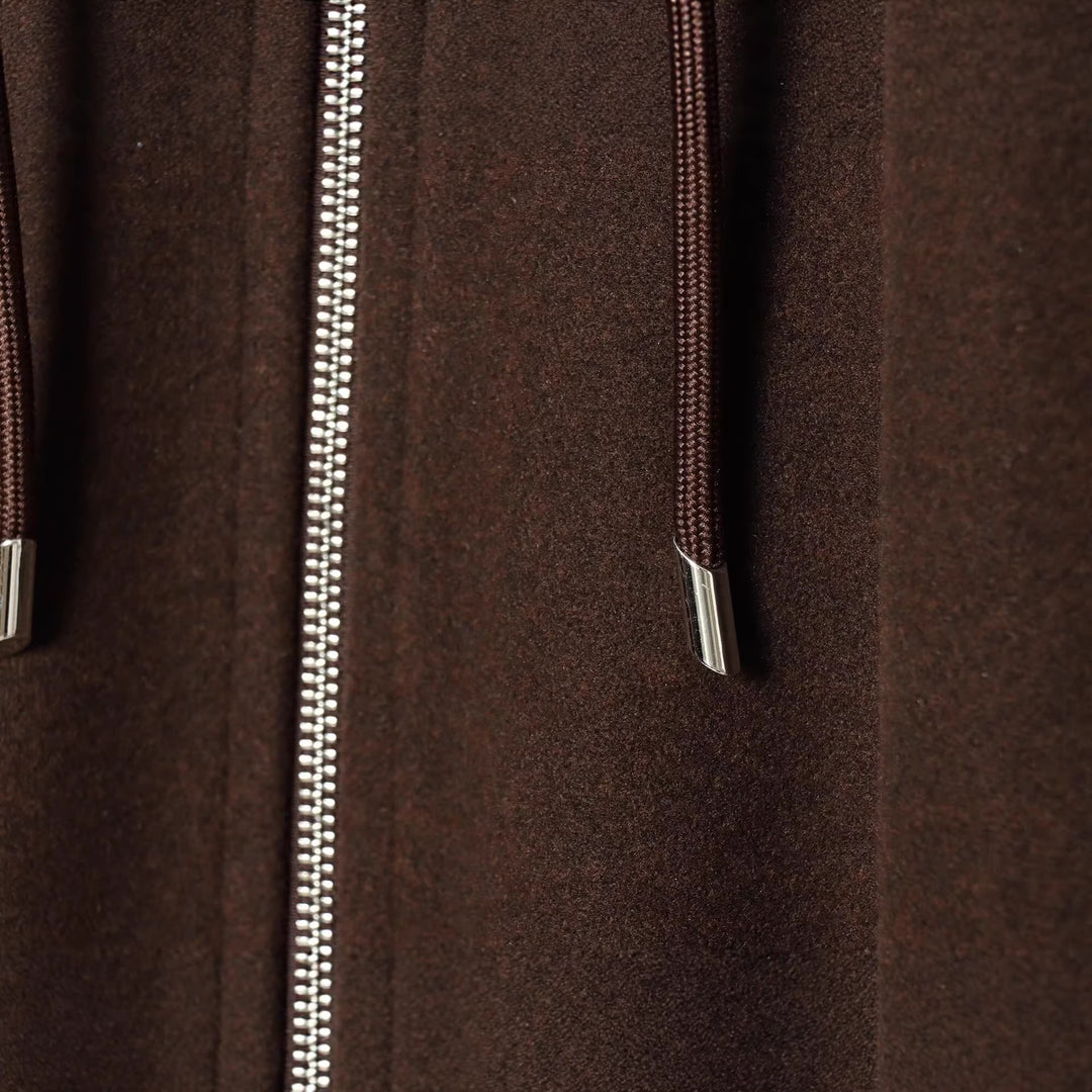 Damen Oversize-Wollmix-Kapuzenjacke mit Reißverschluss und Tunnelzug Nord Taschen