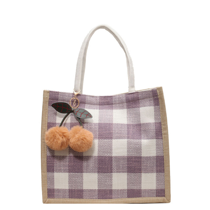 Damen Shopper-Tasche mit kariertem Design und verspielten Pompons Nord Taschen