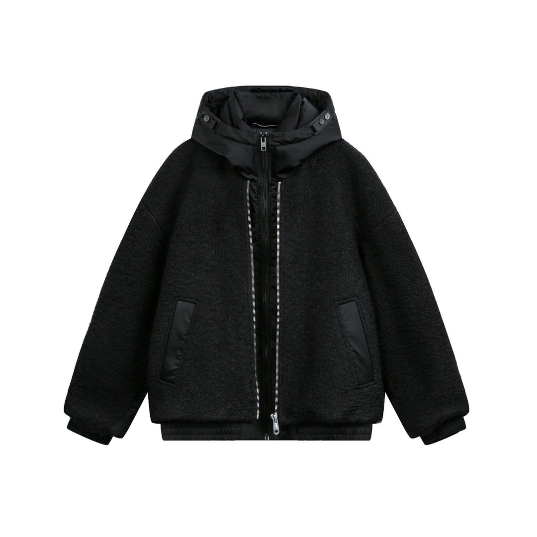Damen Oversize Wollmix Bomberjacke mit gesteppter Kapuze Nord Taschen