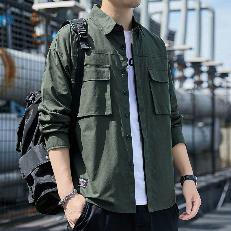 Herren Overshirt-Fieldjacke mit Utility-Brustklappen und lockerem Schnitt Nord Taschen