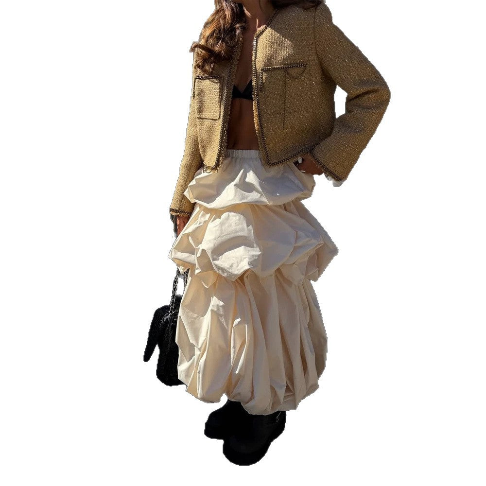 Damen Spitzen-Body mit transparentem Einsatz und dramatischem Stufenvolant-Rock Set Nord Taschen