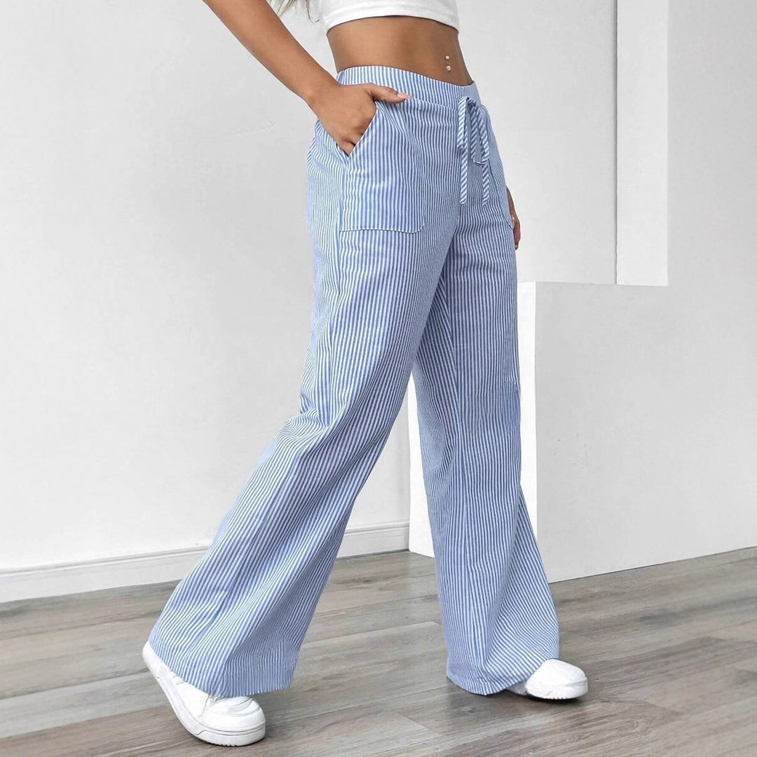 Damen weiche High-Waist Loungehose mit weitem Bein Tunnelzug und aufgesetzten Taschen Nord Taschen