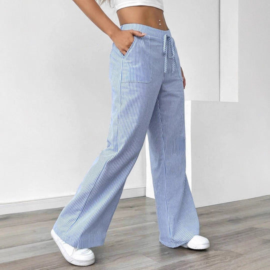 Damen weiche High-Waist Loungehose mit weitem Bein Tunnelzug und aufgesetzten Taschen Nord Taschen