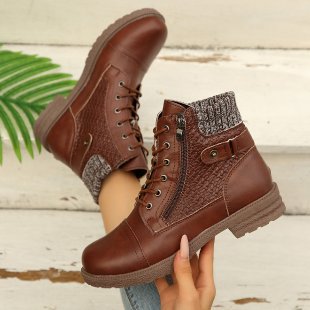 Damen Schnür-Ankle-Boots mit Strickmanschette, seitlichem Reißverschluss und gepolstertem Komfortfußbett Nord Taschen