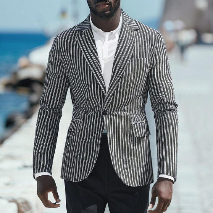 Herren gestreiftes Slim-Fit Sakko mit schmalem Revers und Single-Button Nord Taschen
