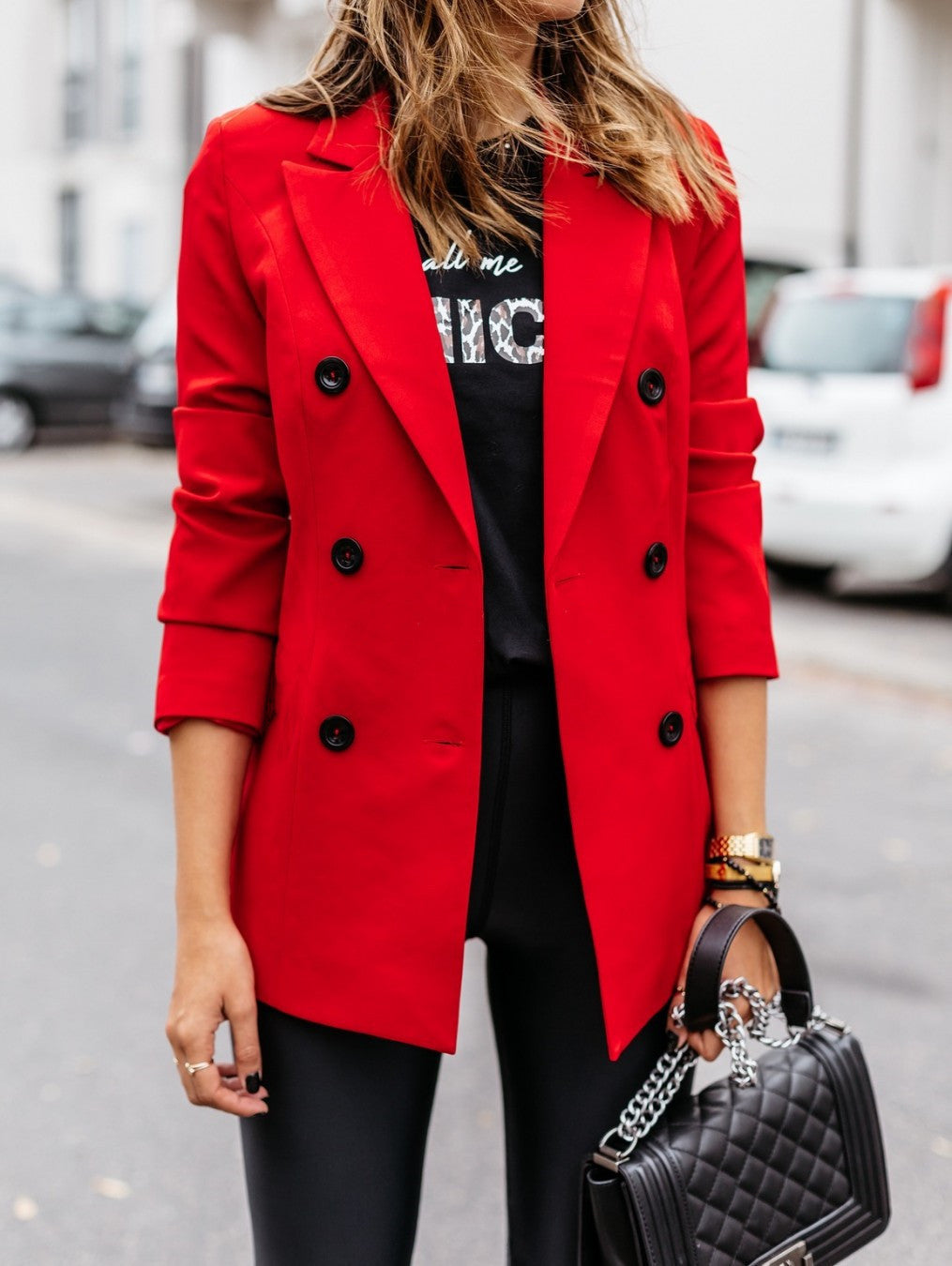 Damen eleganter taillierter Blazer mit doppelter Knopfleiste