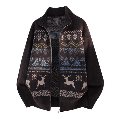 Unisex Zip-Strickjacke im Norwegerstil mit hohem Kragen und Kassettenmuster Nord Taschen