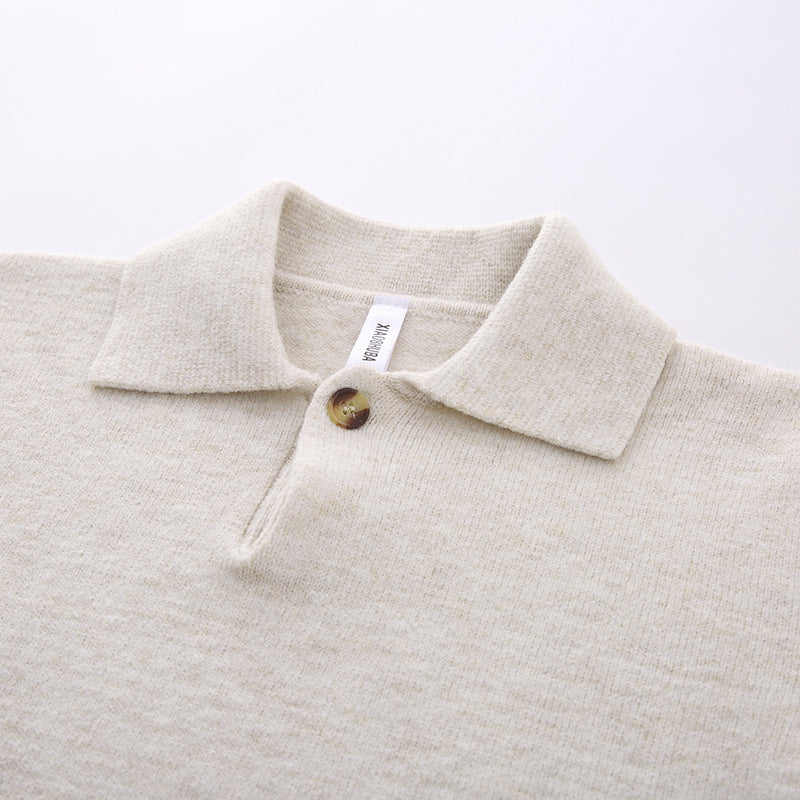 Damen Oversized Polokragen-Feinstrickpullover mit kurzem Schlitz und Zierknopf Nord Taschen