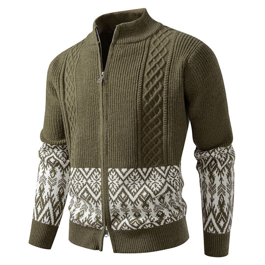 Herren Hochwertige Norweger-Zip-Strickjacke mit Zopfmuster und Stehkragen Nord Taschen