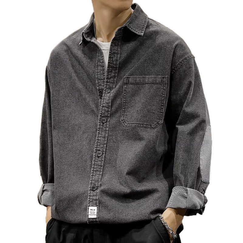 Herren Relaxed-Jeanshemdjacke im Vintage-Wash mit Ellbogen-Patches und aufgesetzter Brusttasche Nord Taschen
