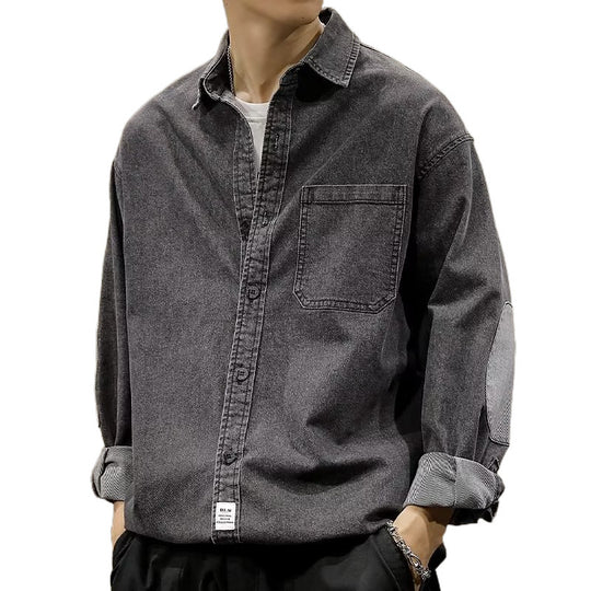 Herren Relaxed-Jeanshemdjacke im Vintage-Wash mit Ellbogen-Patches und aufgesetzter Brusttasche Nord Taschen