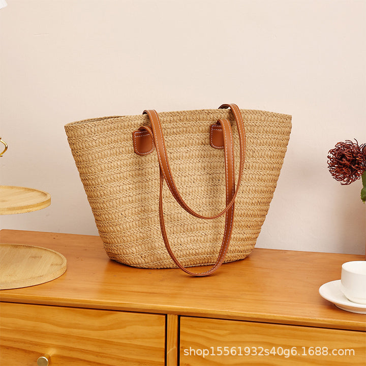 Damen Strandtasche mit geflochtenem Design und robusten Ledergriffen Nord Taschen