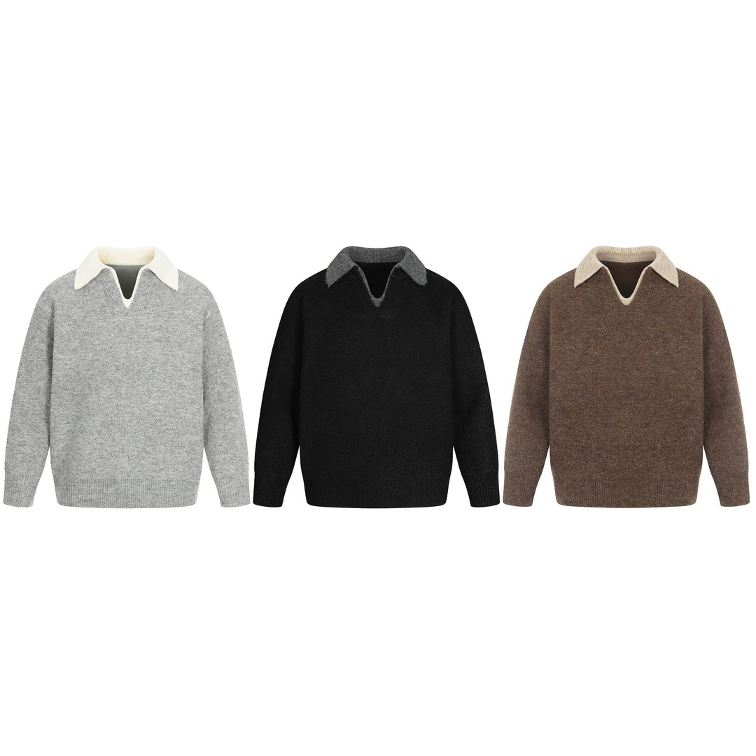 Damen Oversize Wollmix-Pullover mit kontrastpolokragen und V‑Ausschnitt Nord Taschen