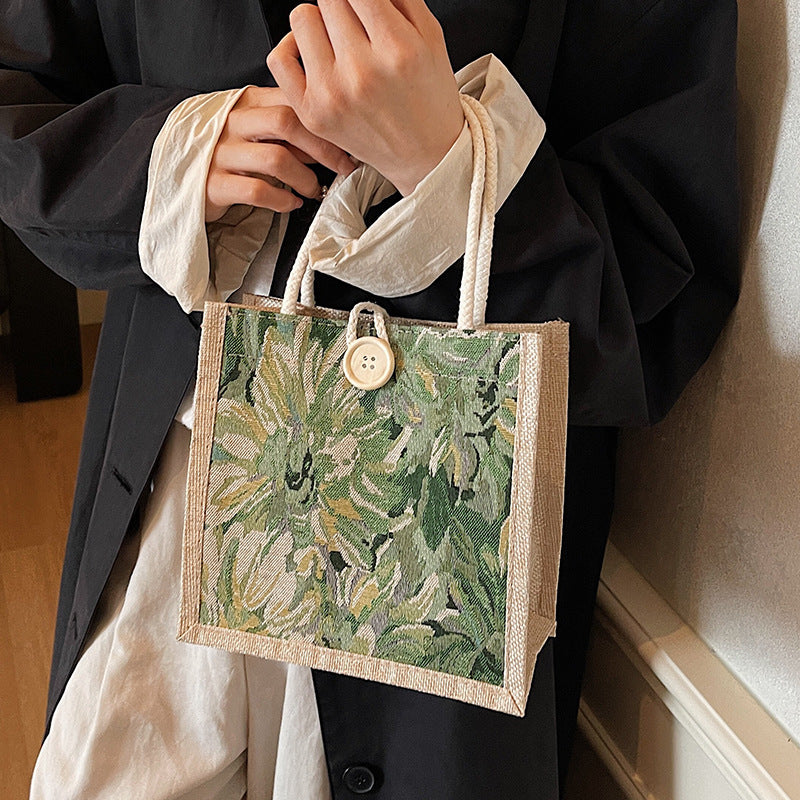 Damen Jute-Tragetasche mit kunstvollem floralem Stickdesign Nord Taschen