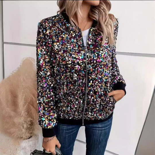 Damen Funktionsjacke mit glitzerndem Paillettendesign und bequemen Bündchen