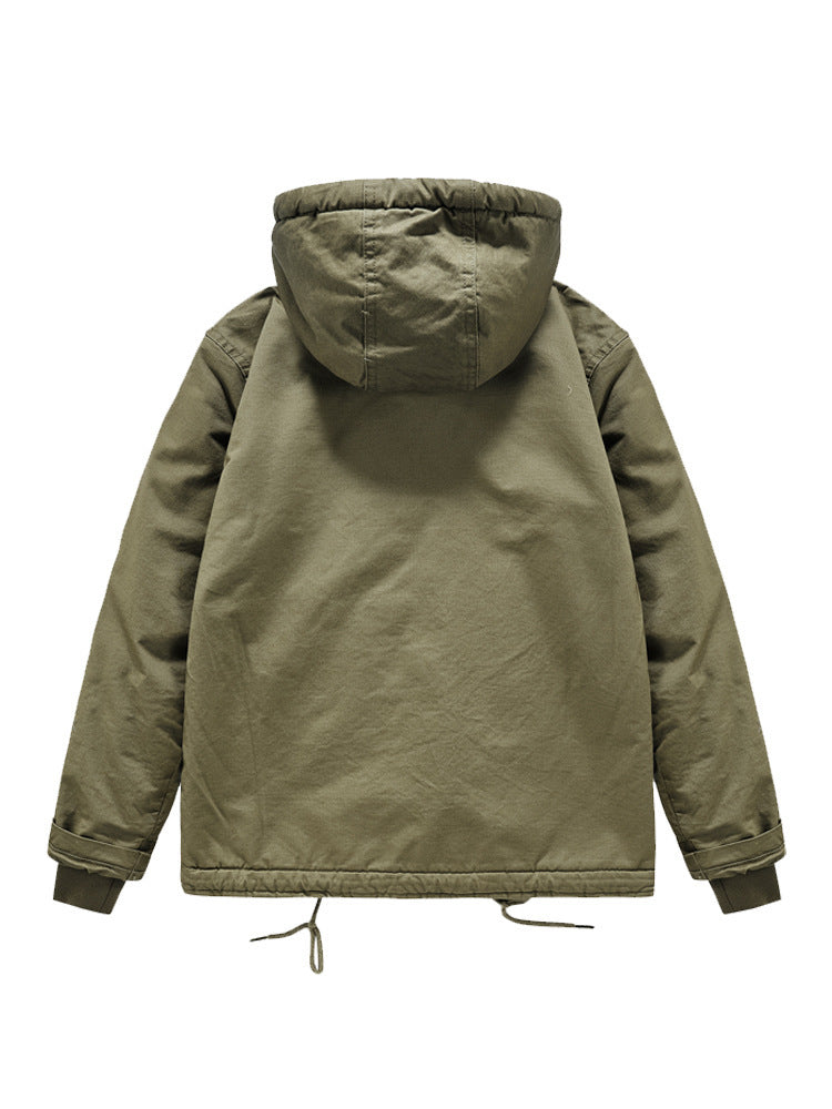 Herren Military-inspirierte Thermo-Kapuzenjacke mit Teddy‑Sherpa‑Futter und Kordelzug Nord Taschen