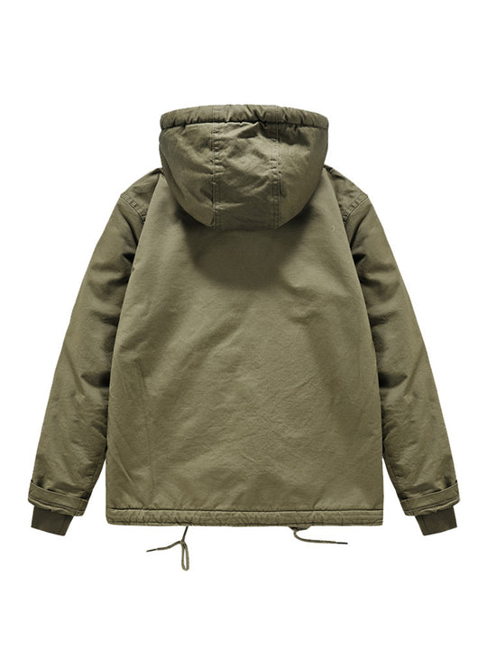 Herren Military-inspirierte Thermo-Kapuzenjacke mit Teddy‑Sherpa‑Futter und Kordelzug Nord Taschen