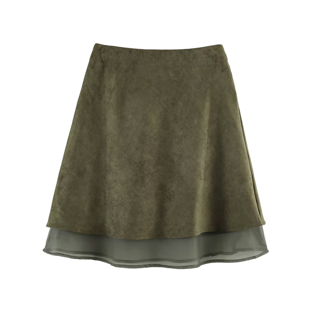 Damen A‑Linien Midirock mit Veloursoptik und Chiffon‑Volant Nord Taschen