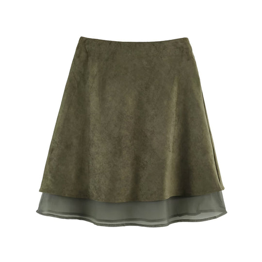 Damen A‑Linien Midirock mit Veloursoptik und Chiffon‑Volant Nord Taschen