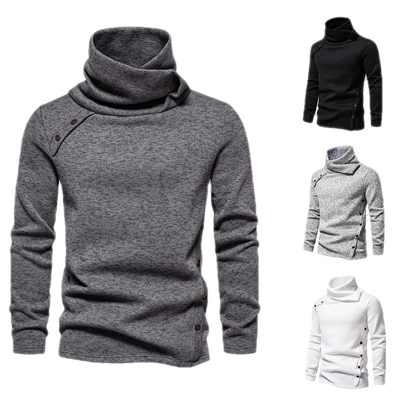Herren Strickpullover mit großem Schalkragen, asymmetrischer Knopfleiste und schmaler Silhouette Nord Taschen