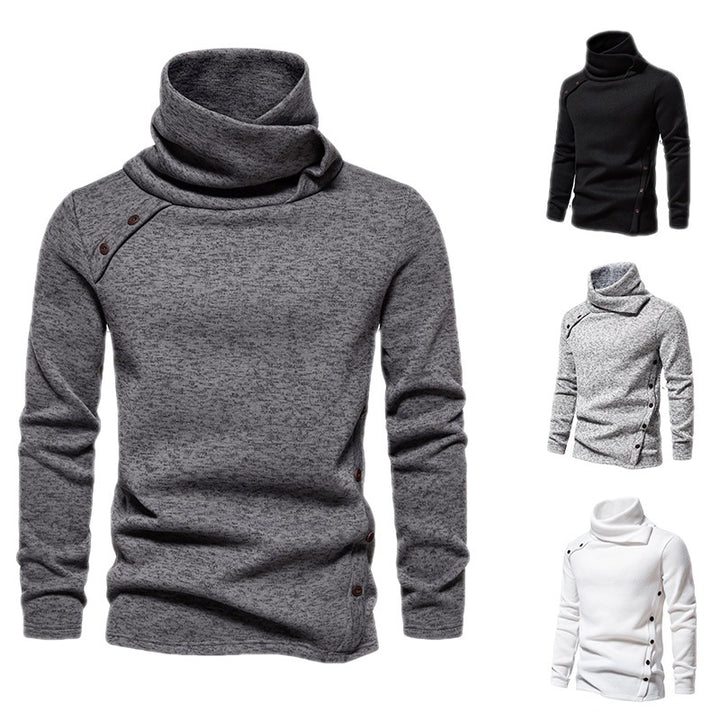 Herren Strickpullover mit großem Schalkragen, asymmetrischer Knopfleiste und schmaler Silhouette Nord Taschen